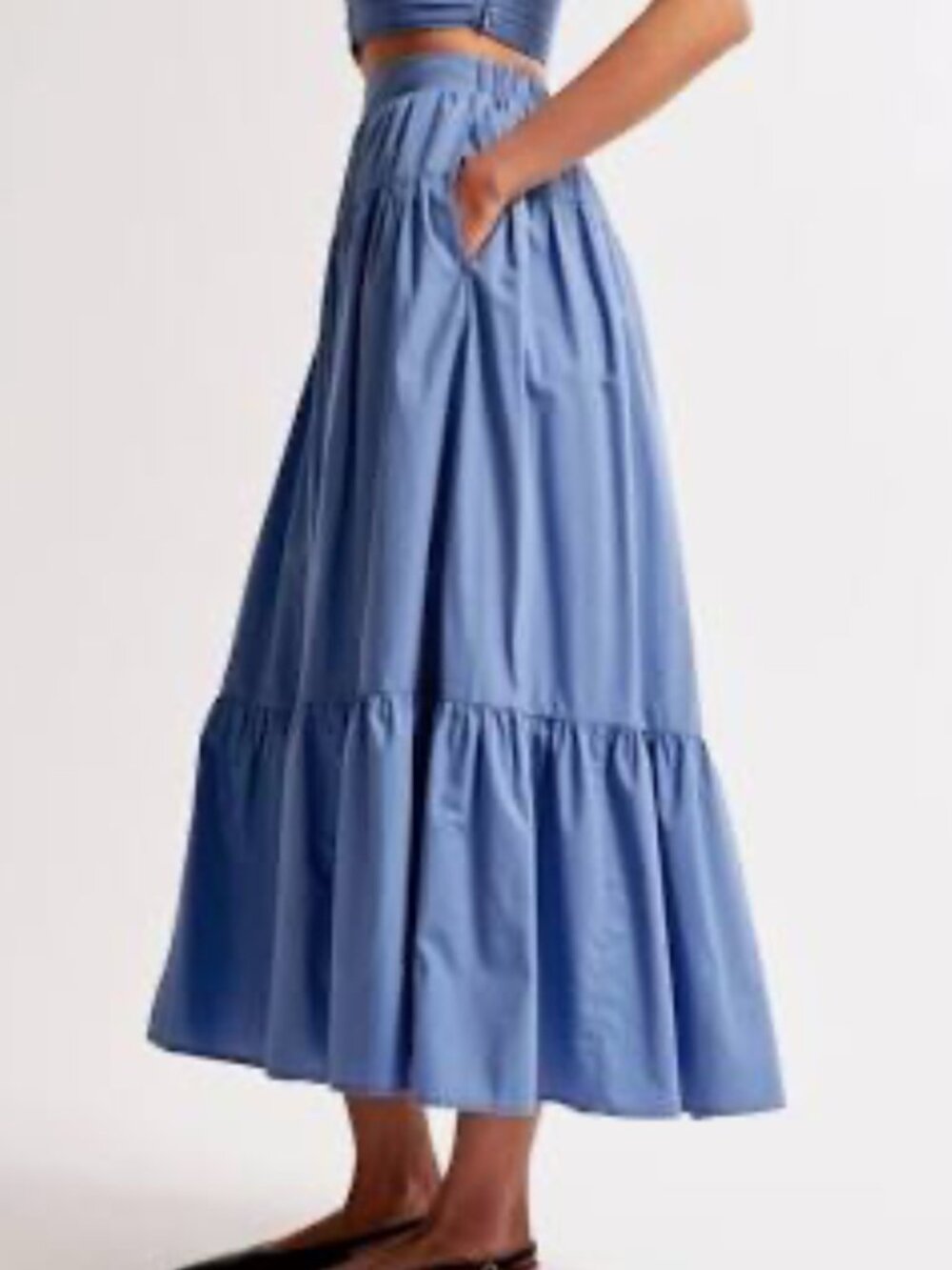 NWT Abercrombie & Fitch Blue Poplin Tiered Maxi Skirt in Women's Large - Picture 9 of 14